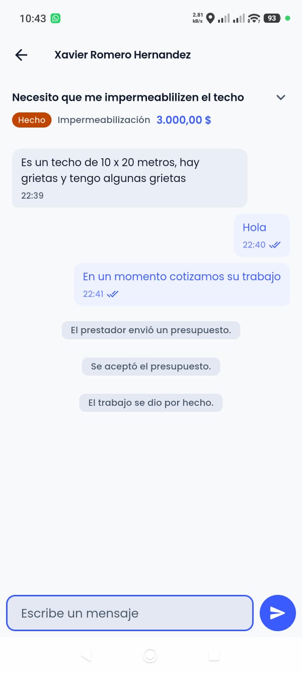 Homiq App screenshot: Conversation and quote