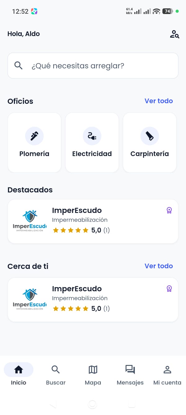 Homiq App screenshot: Home: trades and featured