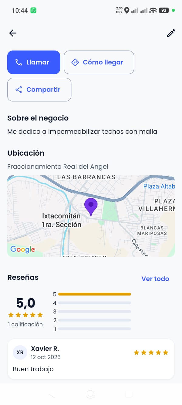 Homiq App screenshot: Business profile